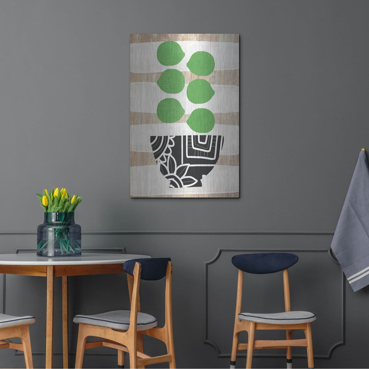 'Bowl Of Limes On Wood' by Linda Woods – Metal Wall Art, 24x36 room view