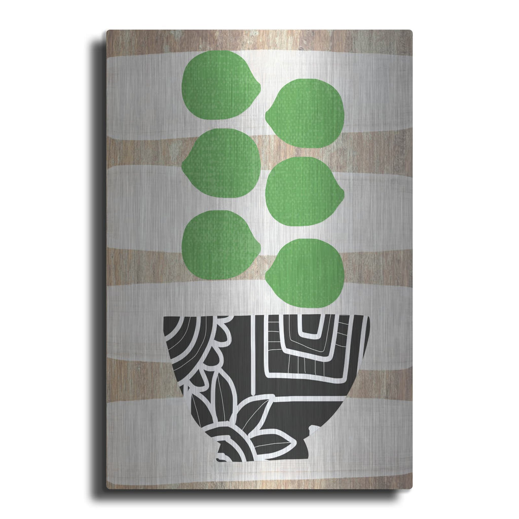 'Bowl Of Limes On Wood' by Linda Woods – Metal Wall Art