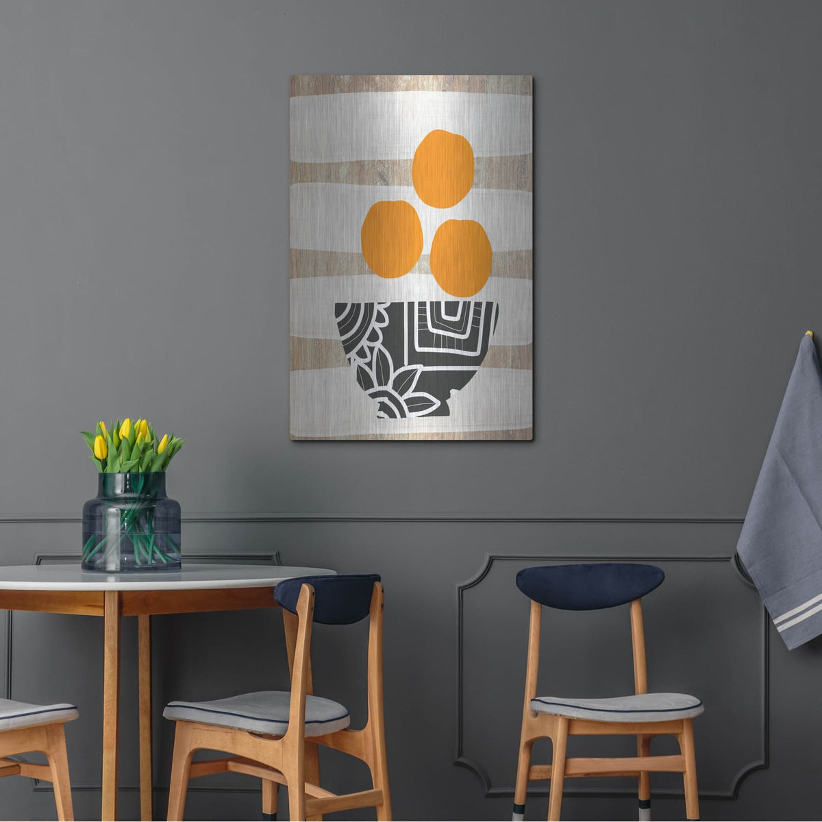'Bowl Of Oranges On Wood' by Linda Woods – Metal Wall Art, 24x36 room view