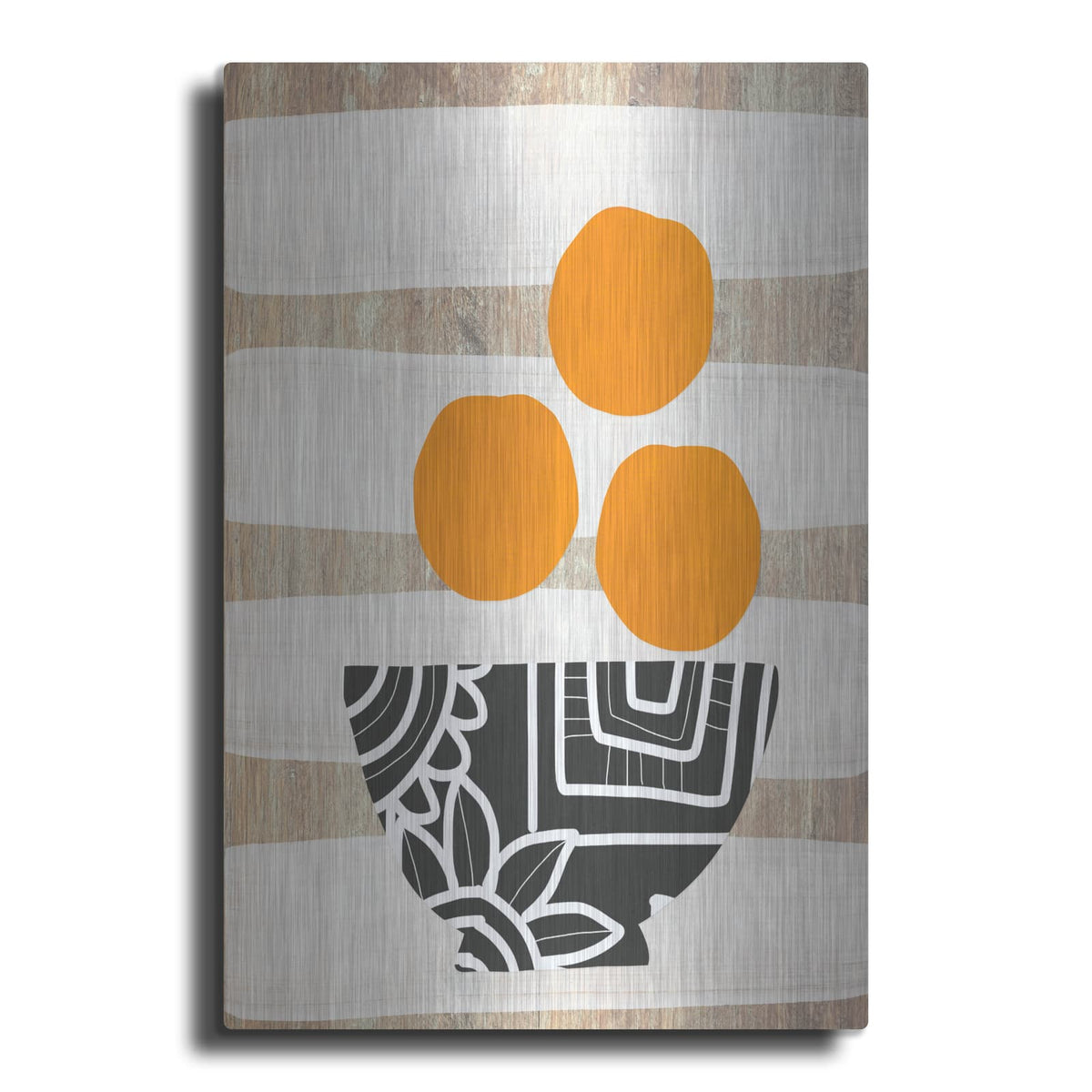 'Bowl Of Oranges On Wood' by Linda Woods – Metal Wall Art