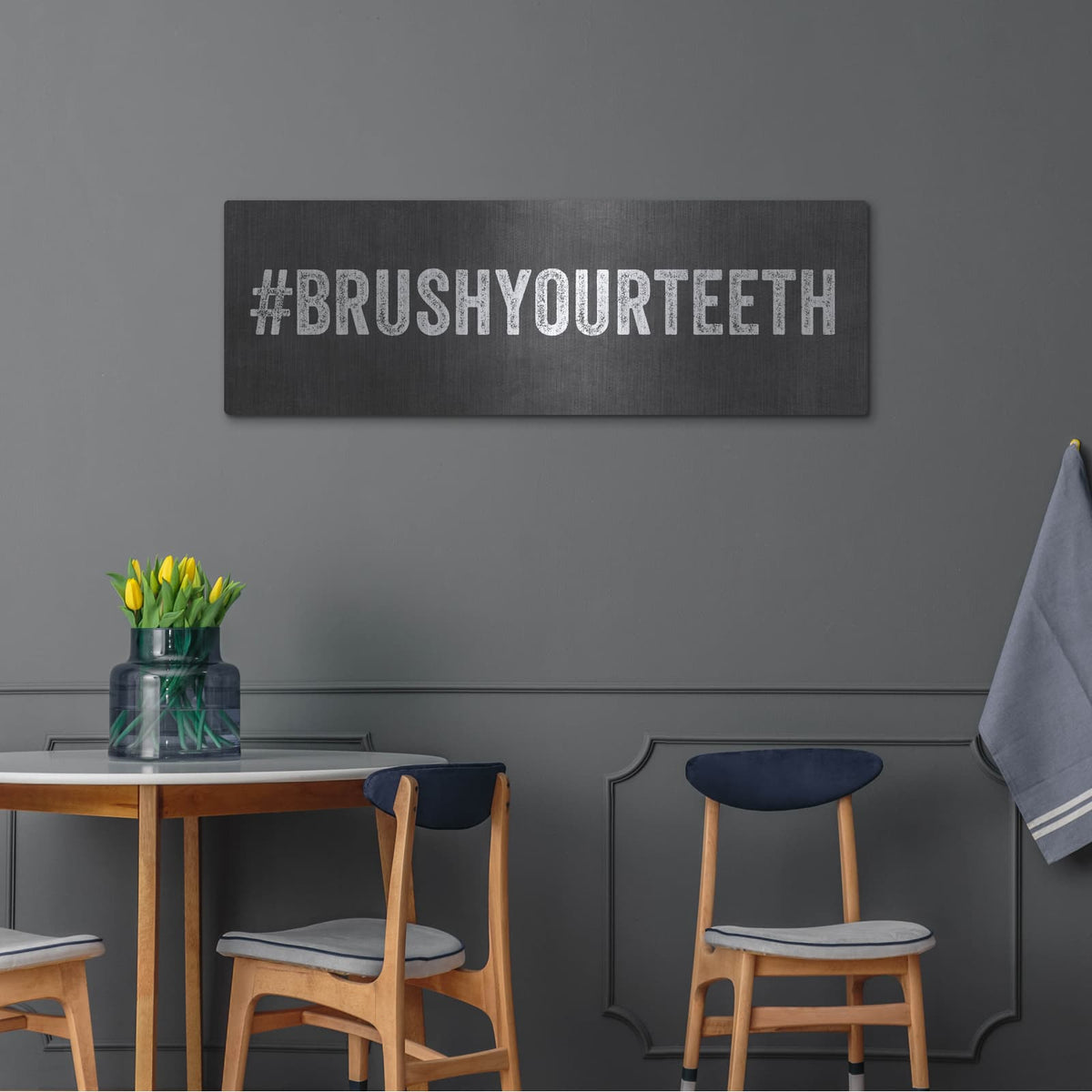 'Brush Your Teeth' by Linda Woods – Metal Wall Art, 48x16 room view