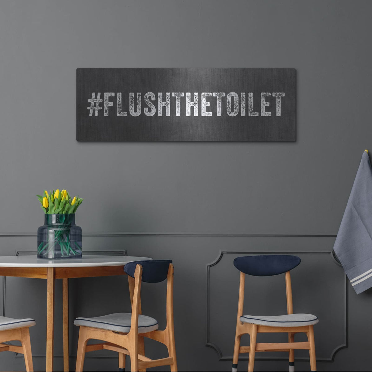'Flush The Toilet' by Linda Woods – Metal Wall Art, 48x16 room view