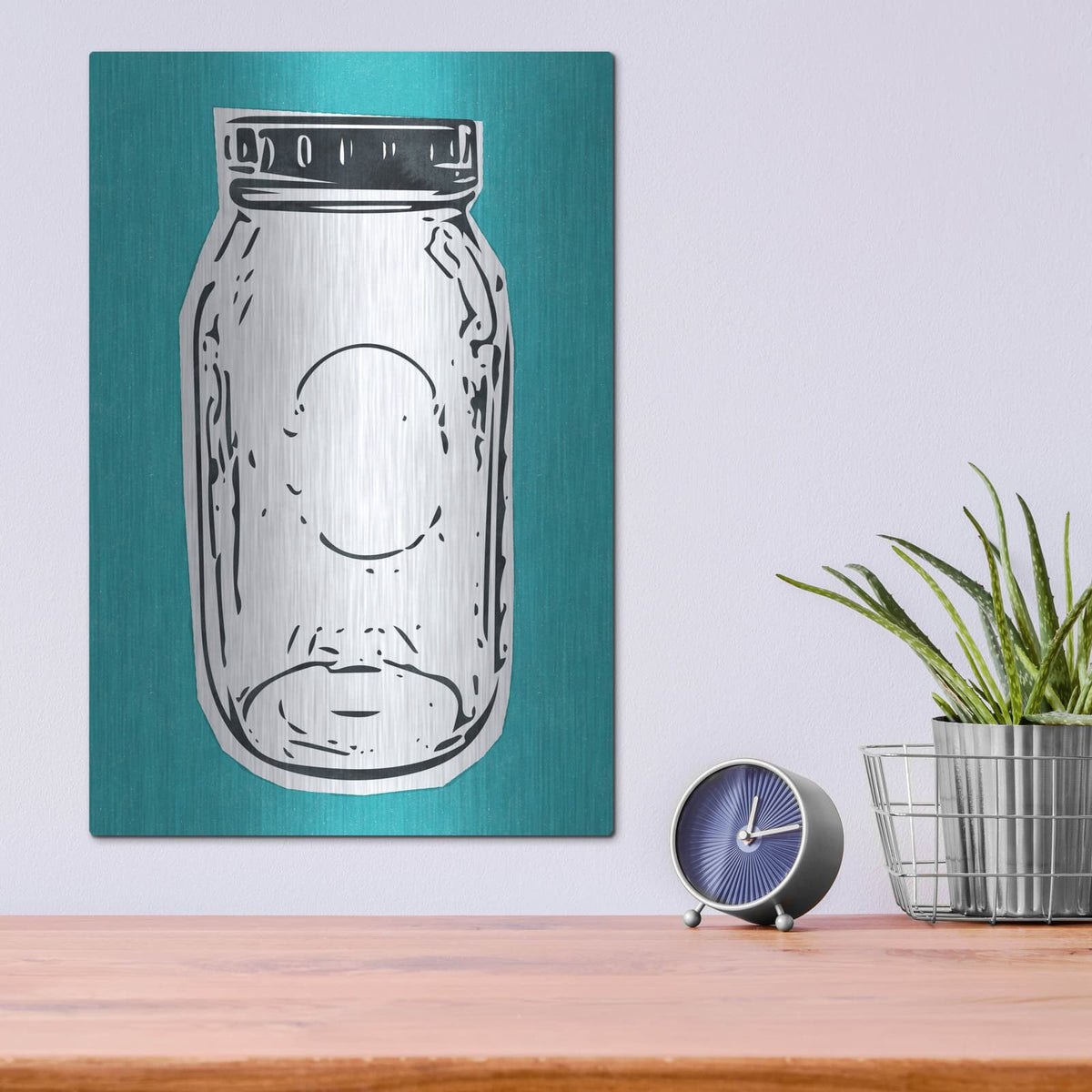 'Pop Art Mason Jar Blue' by Linda Woods – Metal Wall Art, 12x16 room view