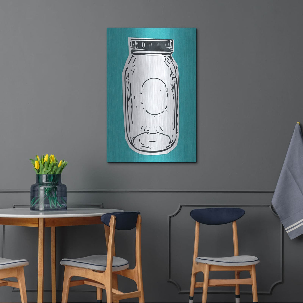 'Pop Art Mason Jar Blue' by Linda Woods – Metal Wall Art, 24x36 room view