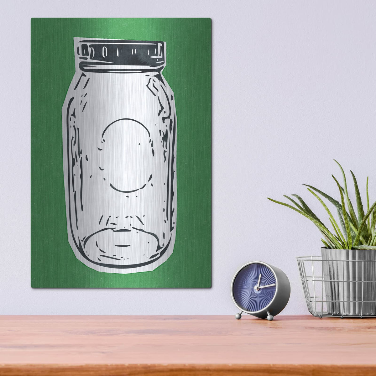 'Pop Art Mason Jar Green' by Linda Woods – Metal Wall Art, 12x16 room view