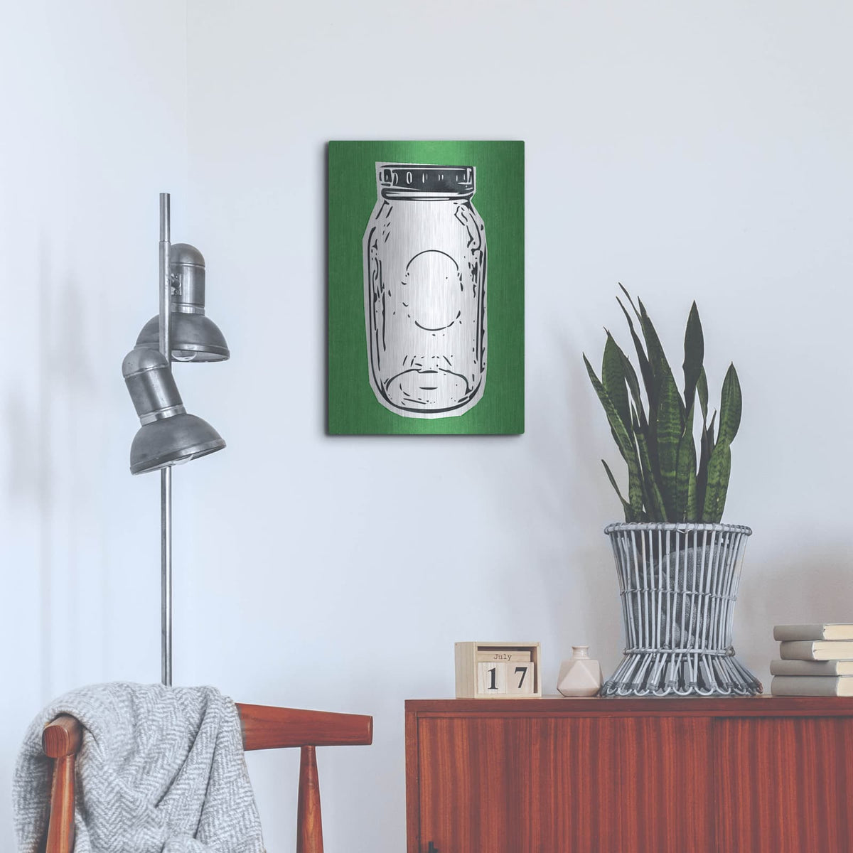 'Pop Art Mason Jar Green' by Linda Woods – Metal Wall Art, 16x24 room view