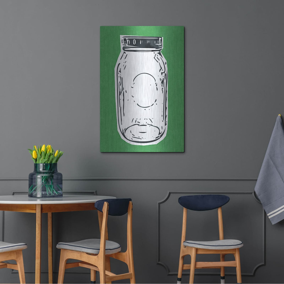 'Pop Art Mason Jar Green' by Linda Woods – Metal Wall Art, 24x36 room view