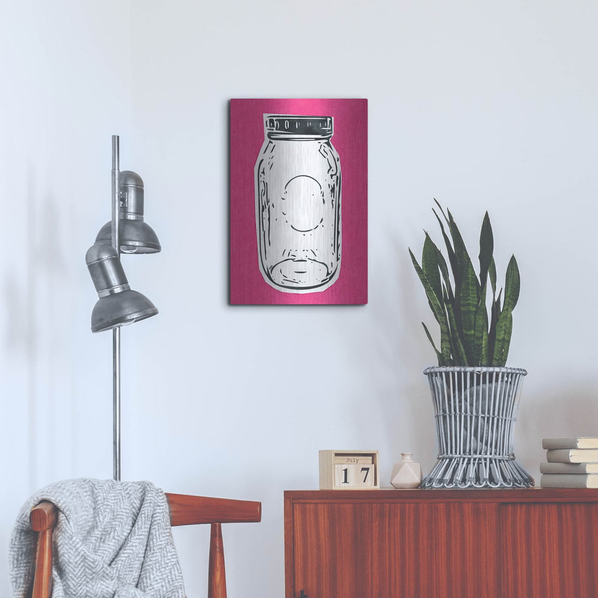 'Pop Art Mason Jar Hot Pink' by Linda Woods – Metal Wall Art, 16x24 room view