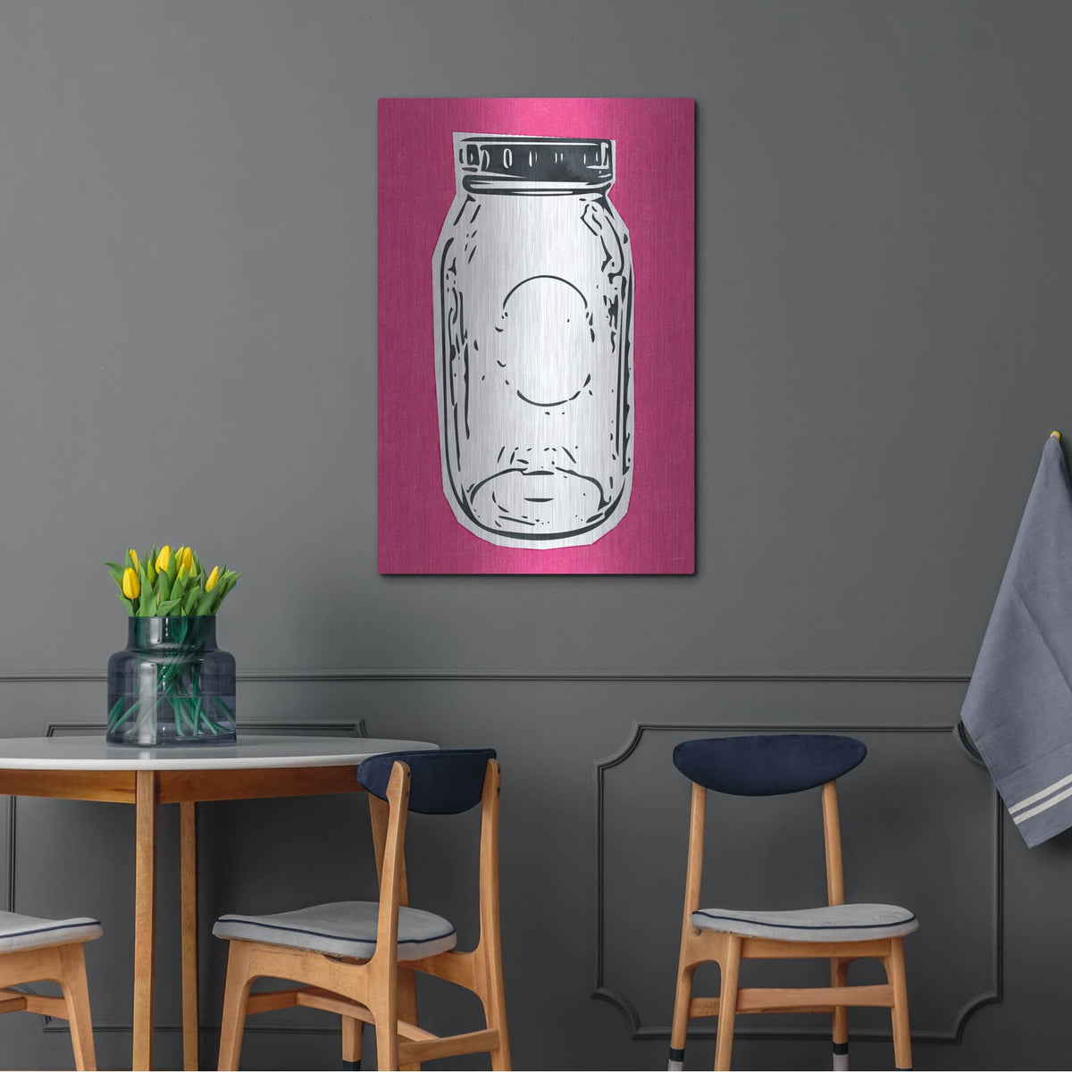 'Pop Art Mason Jar Hot Pink' by Linda Woods – Metal Wall Art, 24x36 room view