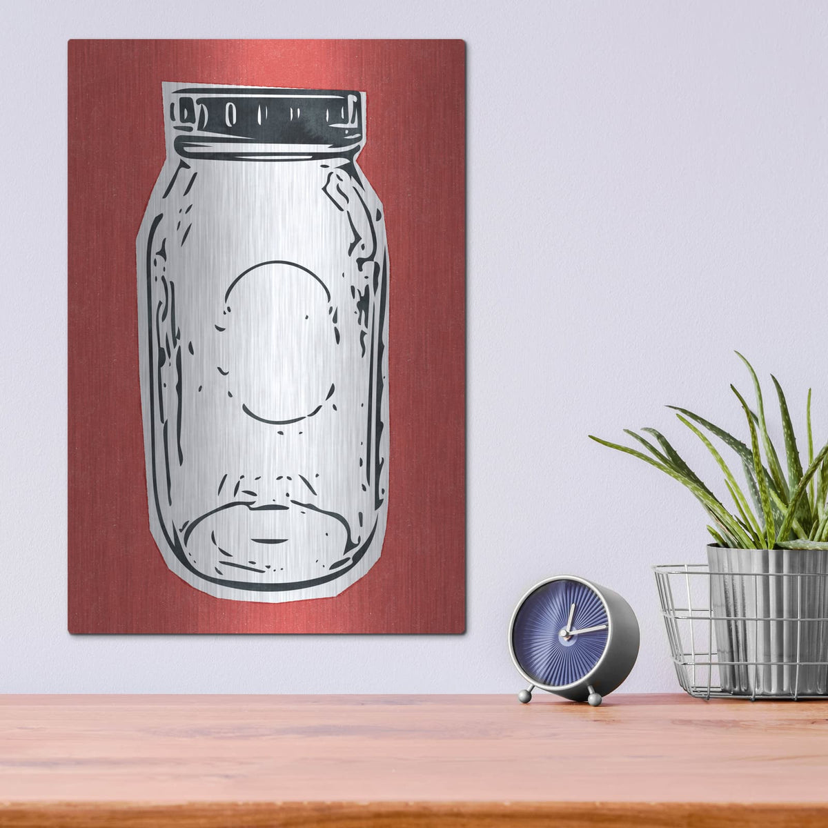 'Pop Art Mason Jar Red' by Linda Woods – Metal Wall Art, 12x16 room view