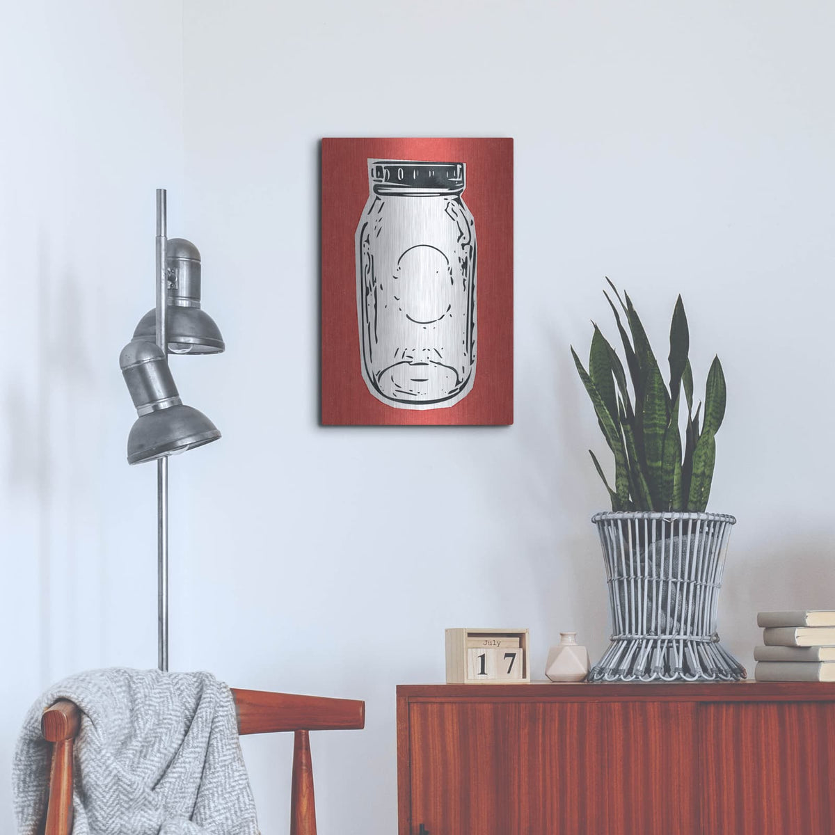'Pop Art Mason Jar Red' by Linda Woods – Metal Wall Art, 16x24 room view