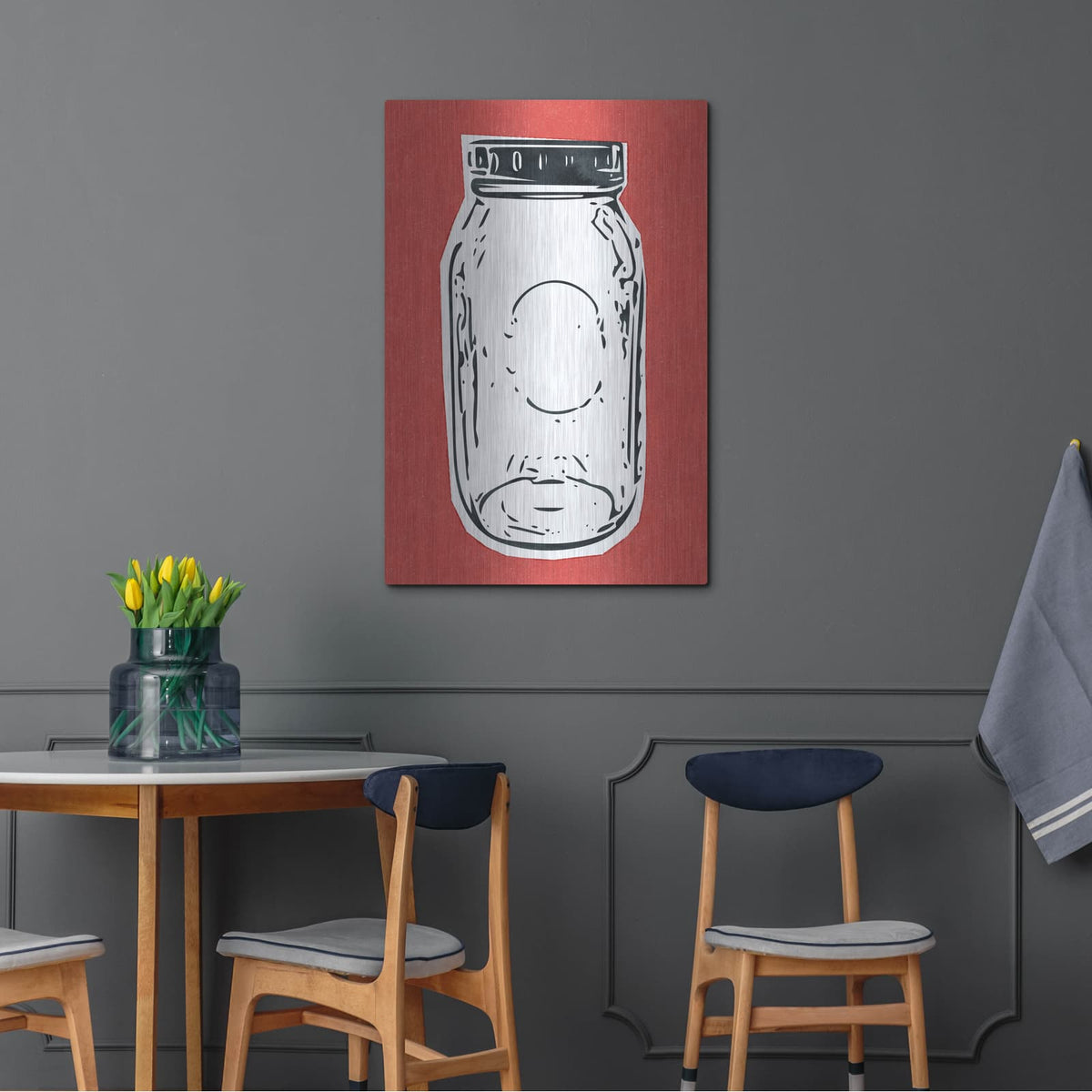 'Pop Art Mason Jar Red' by Linda Woods – Metal Wall Art, 24x36 room view