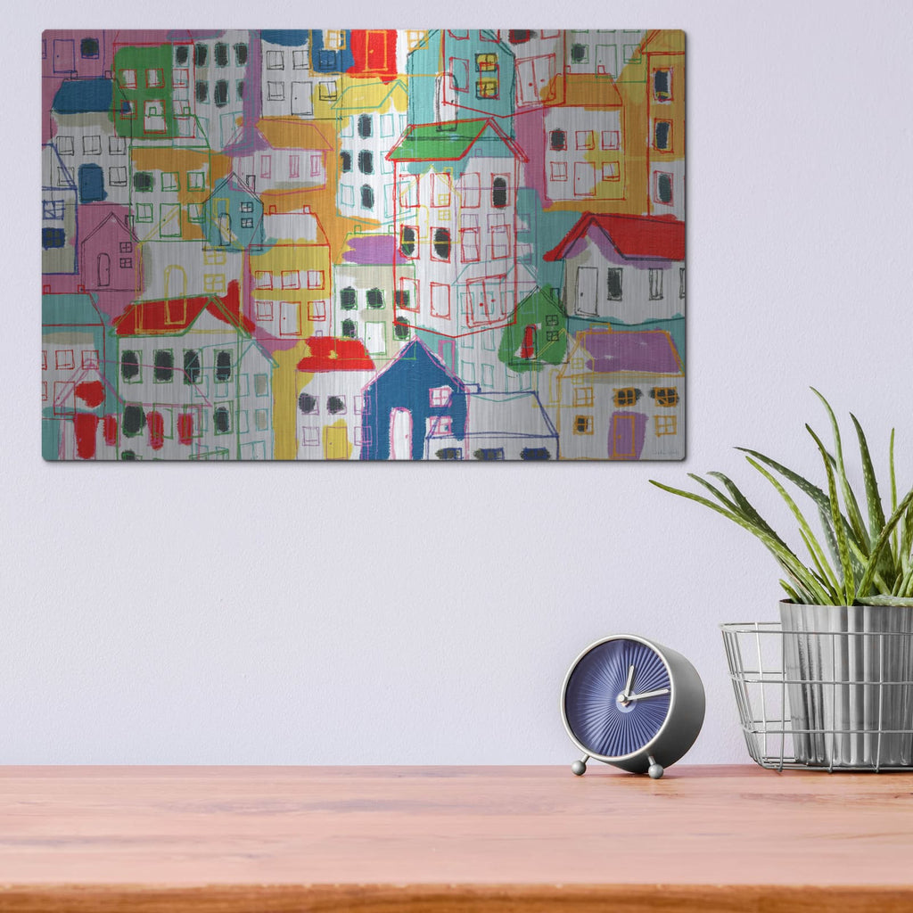 'Vibrant Village' by Linda Woods – Metal Wall Art, 16x12 room view