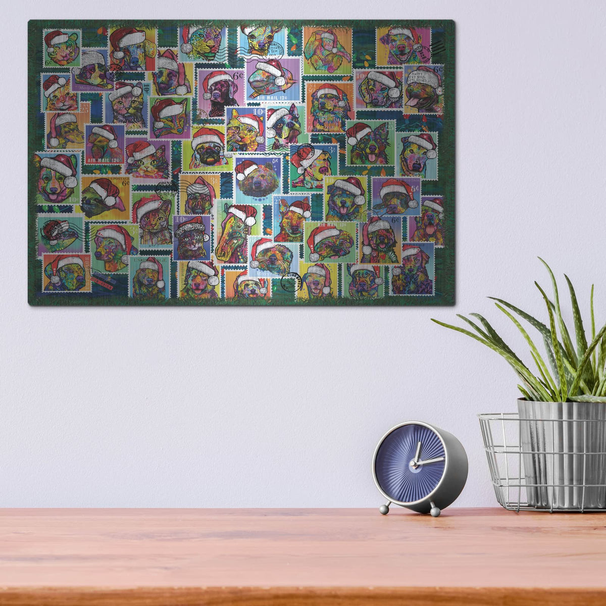 'Santa Hat Animal Stamps' by Dean Russo – Metal Wall Art, 16x12 room view