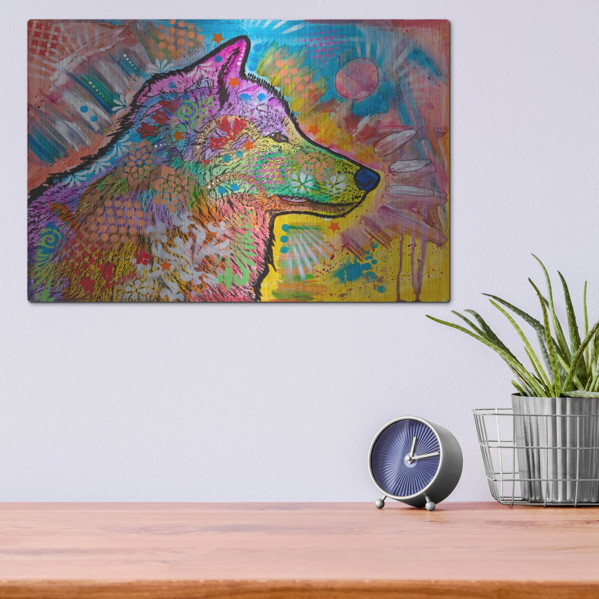 'Observing Wolf' by Dean Russo – Metal Wall Art, 16x12 room view