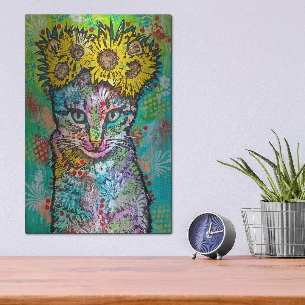 'Tabby Cat Daisies' by Dean Russo – Metal Wall Art, 12x16 room view