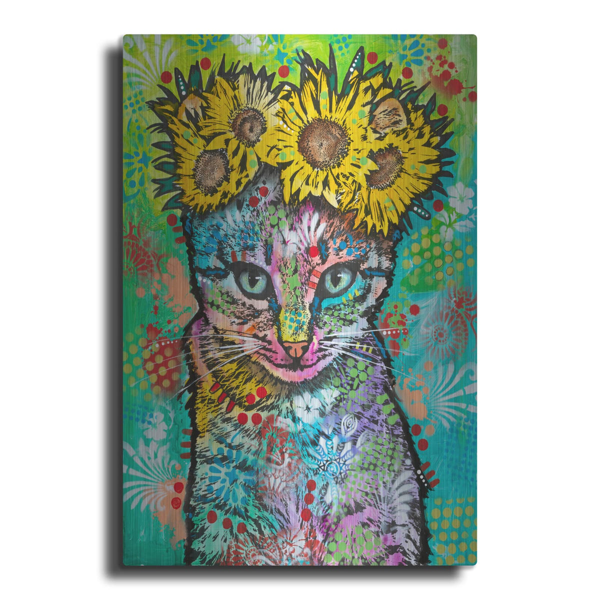 'Tabby Cat Daisies' by Dean Russo – Metal Wall Art