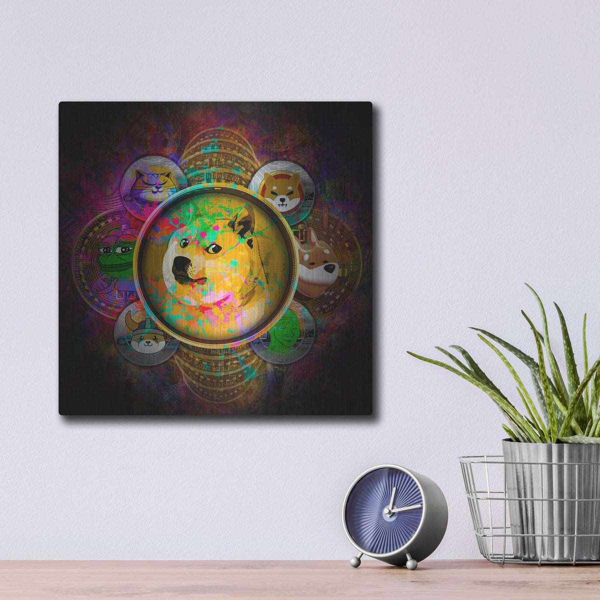 'All Coins Pyramid Meme Crypto' by Valentyn Artemenko – Metal Wall Art, 12x12 room view