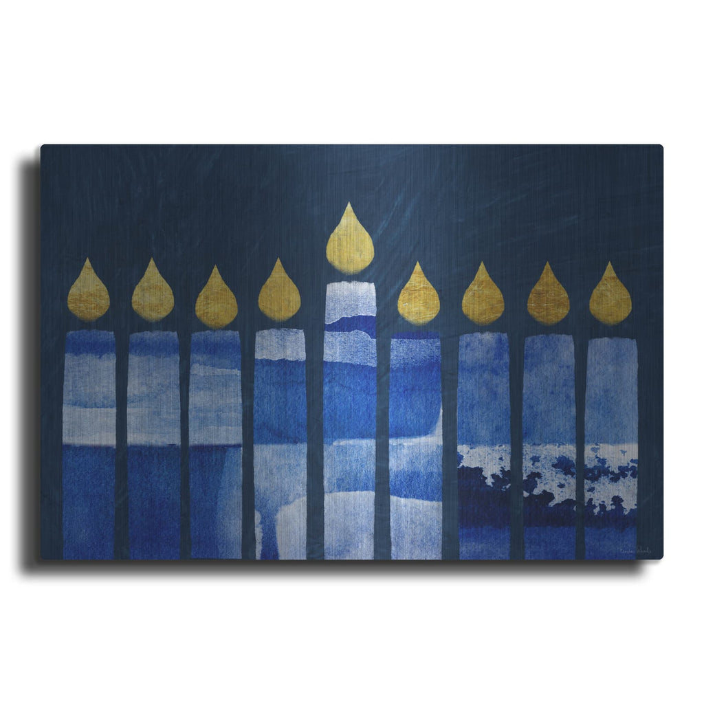 'Blue And White Menorah' by Linda Woods – Metal Wall Art