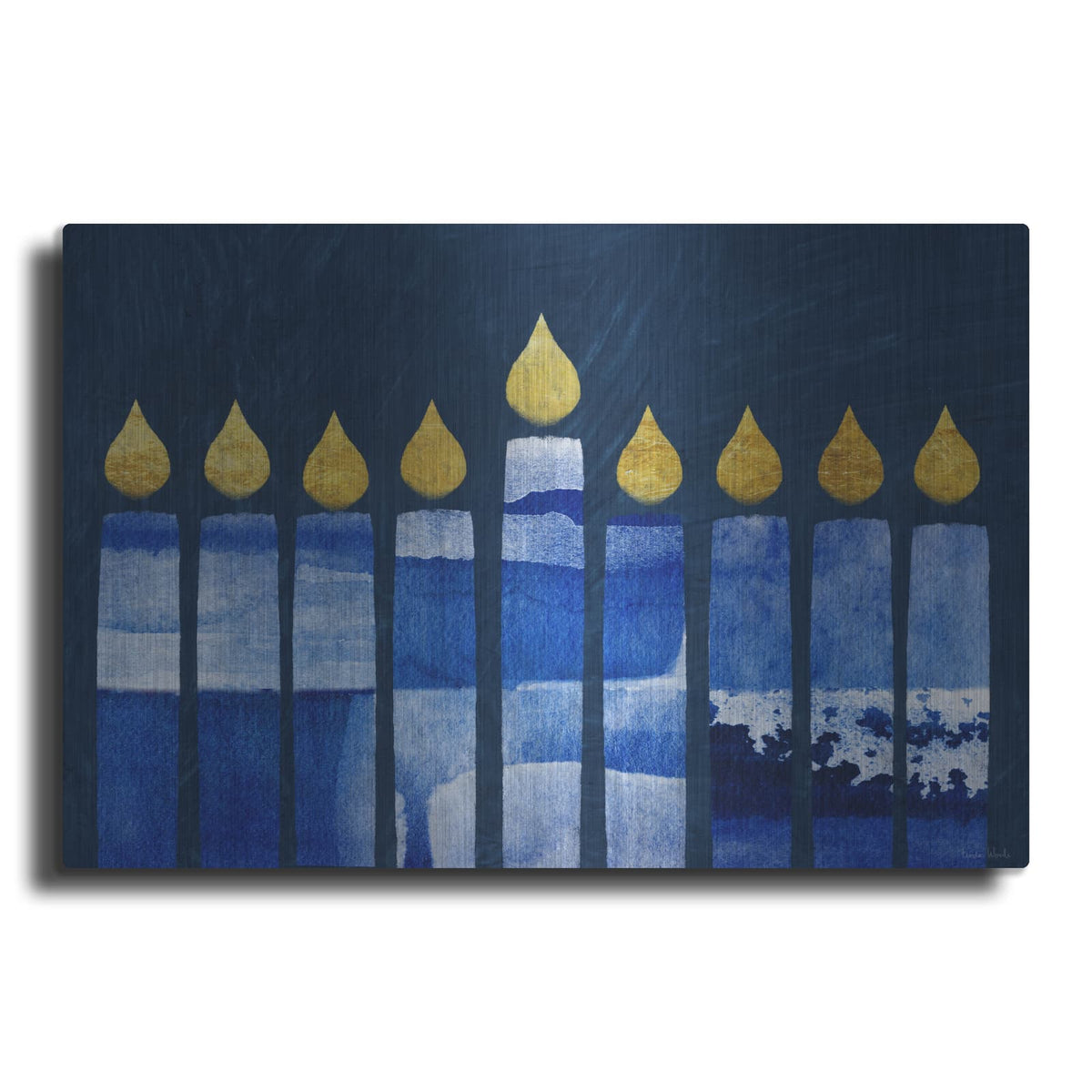 'Blue And White Menorah' by Linda Woods – Metal Wall Art