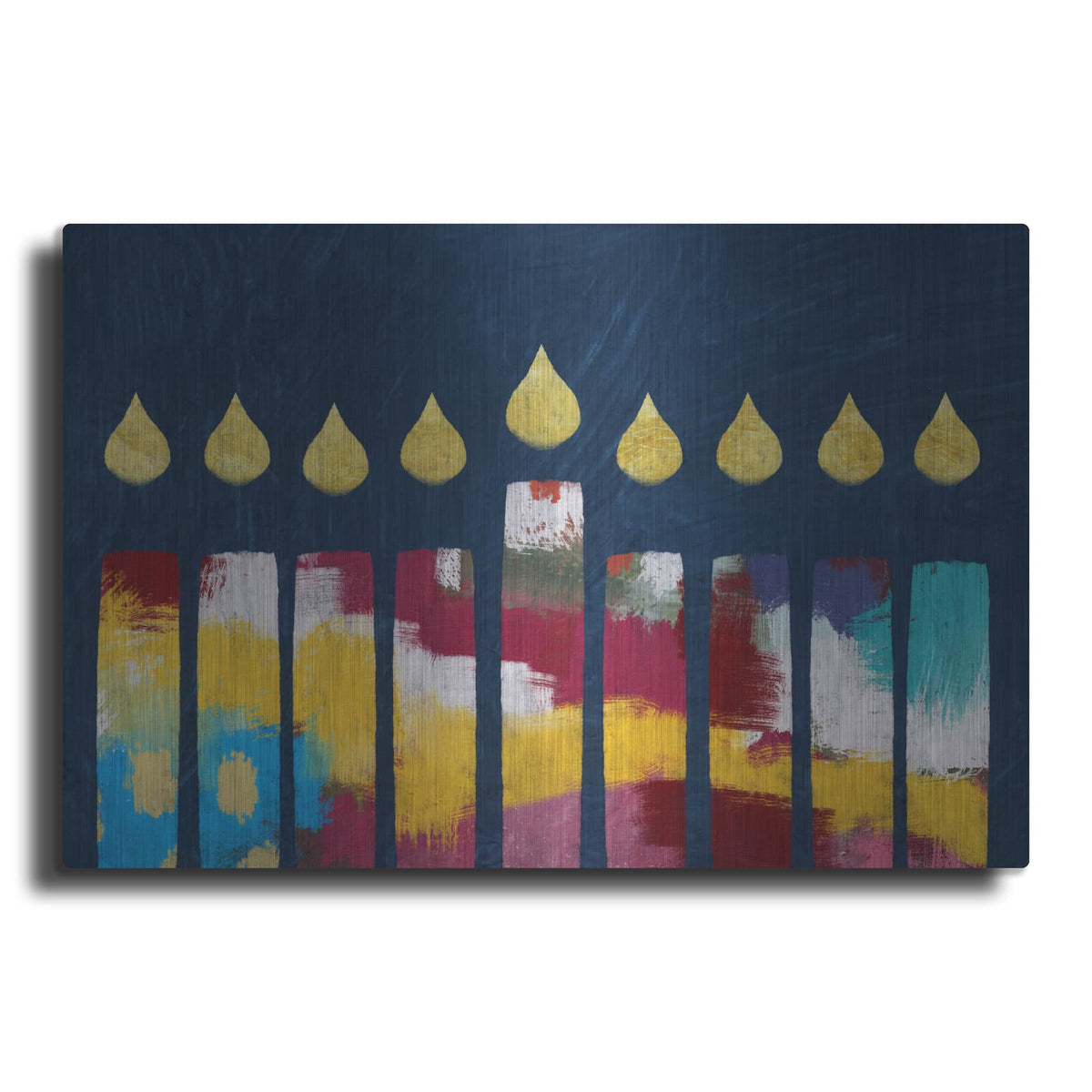 'Bold Colorful Menorah' by Linda Woods – Metal Wall Art