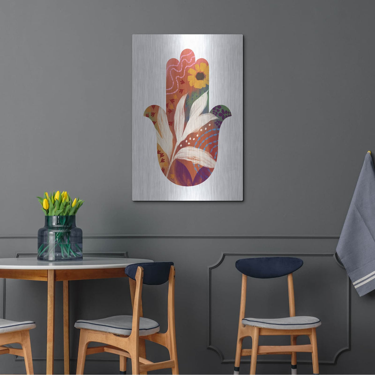 'Fall Hamsa' by Linda Woods – Metal Wall Art, 24x36 room view