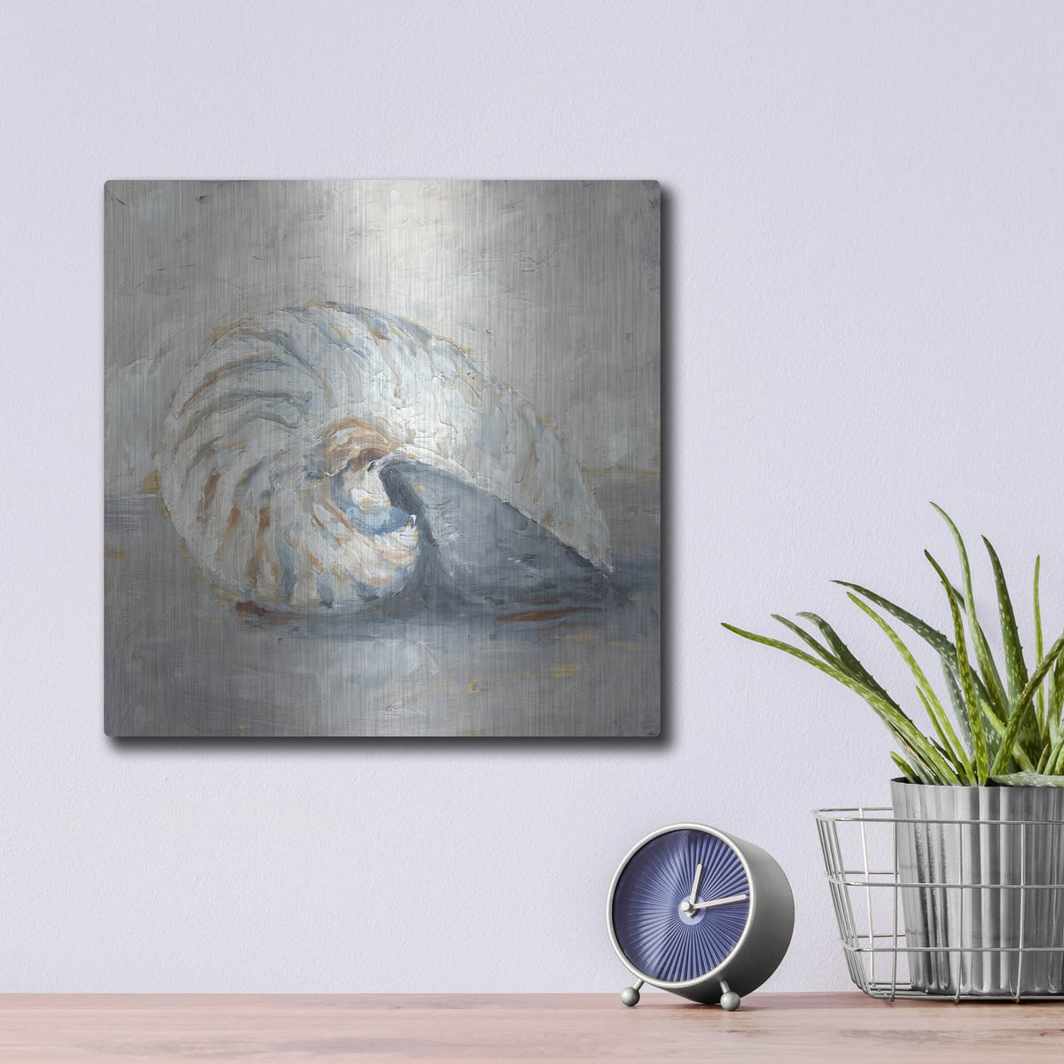 'Blue Shell Study 1' by Ethan Harper – Metal Wall Art, 12x12 room view