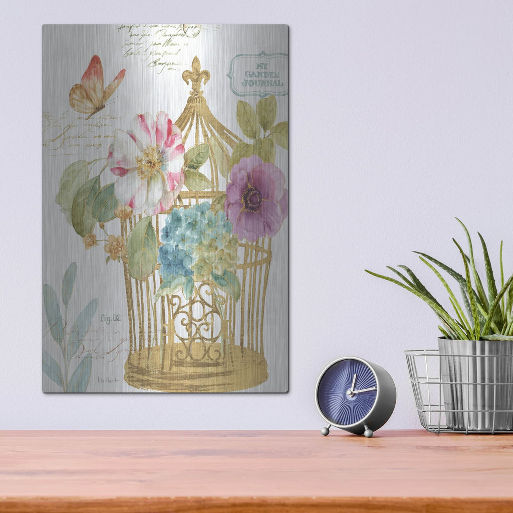 'Rainbow Seeds Romantic Birdcage I' by Lisa Audit – Metal Wall Art, 12x16 room view