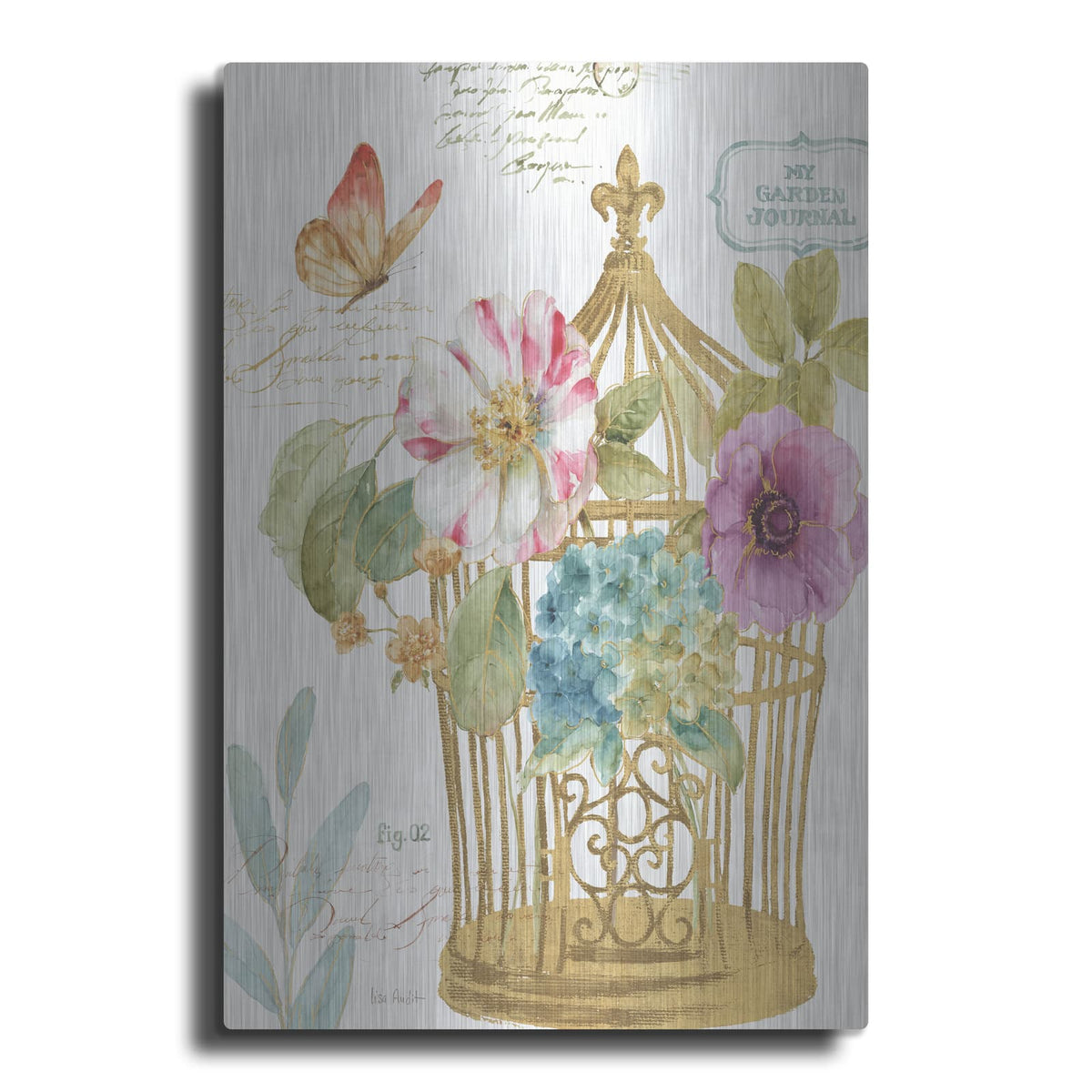 'Rainbow Seeds Romantic Birdcage I' by Lisa Audit – Metal Wall Art