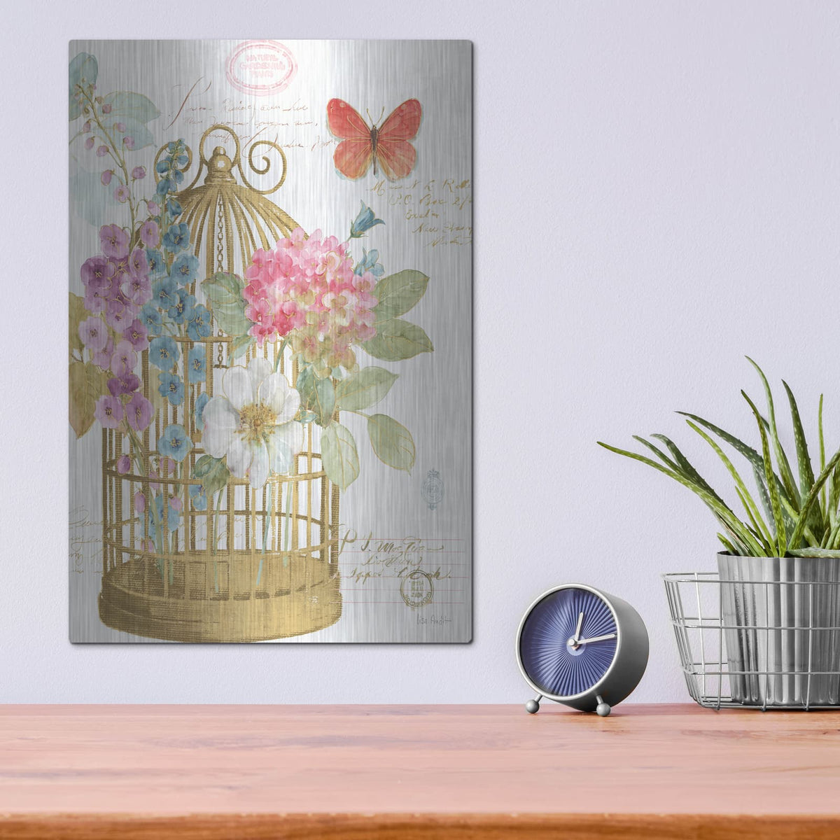 'Rainbow Seeds Romantic Birdcage II' by Lisa Audit – Metal Wall Art, 12x16 room view