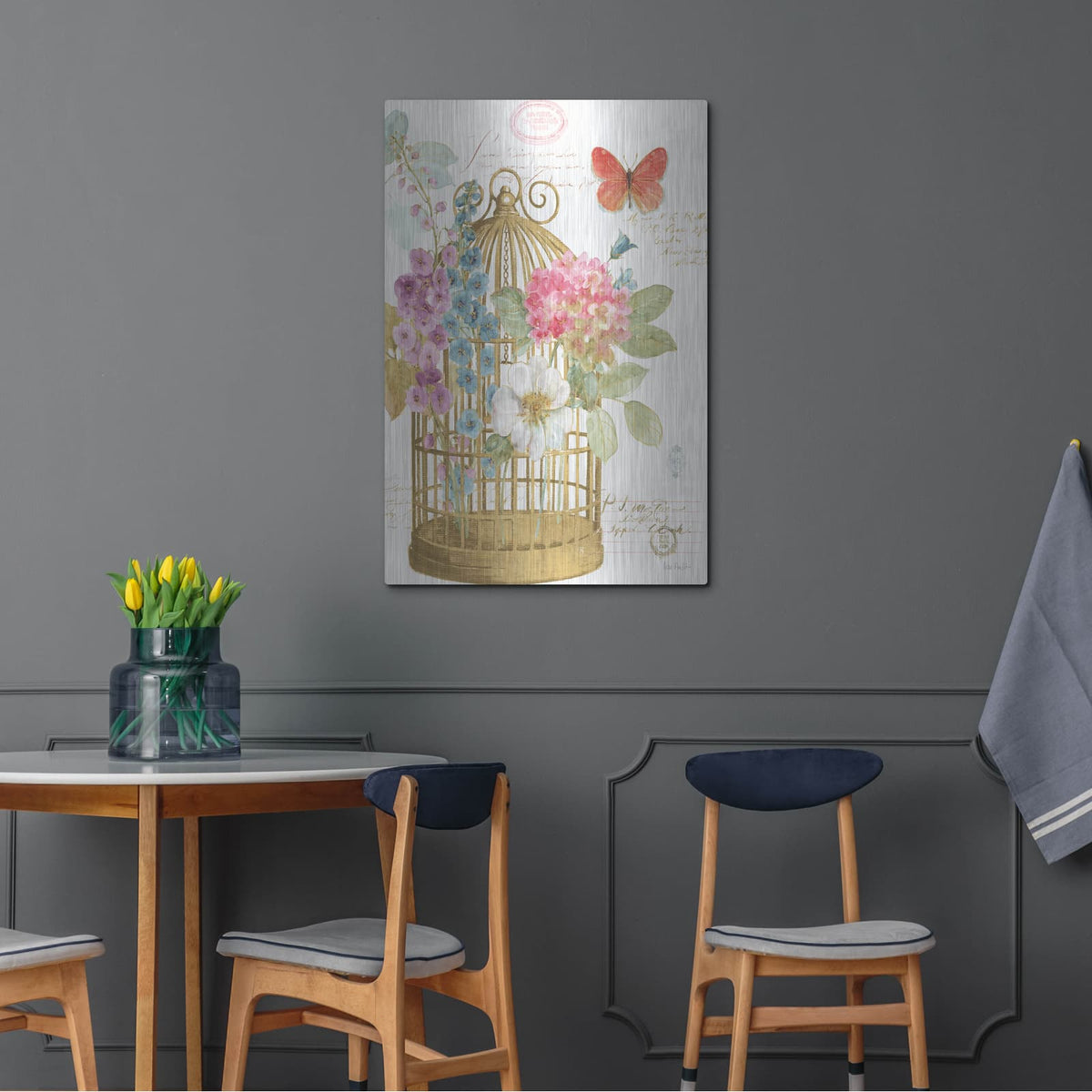 'Rainbow Seeds Romantic Birdcage II' by Lisa Audit – Metal Wall Art, 24x36 room view