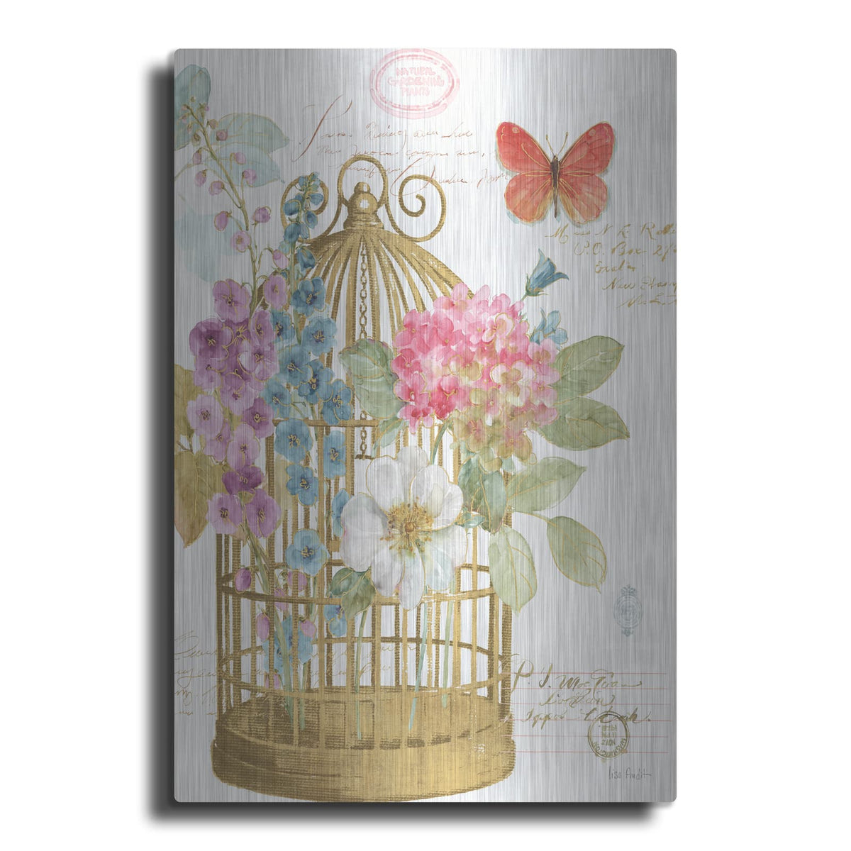 'Rainbow Seeds Romantic Birdcage II' by Lisa Audit – Metal Wall Art