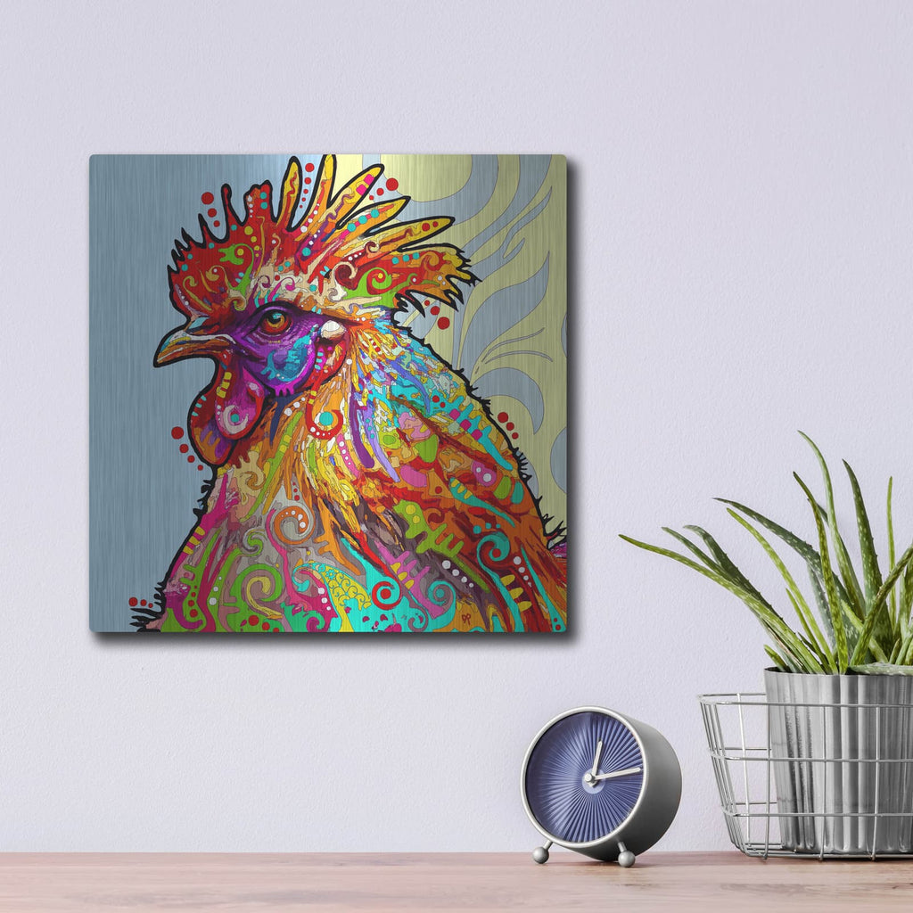 'Attentive Chicken' by Dean Russo – Metal Wall Art, 12x12 room view