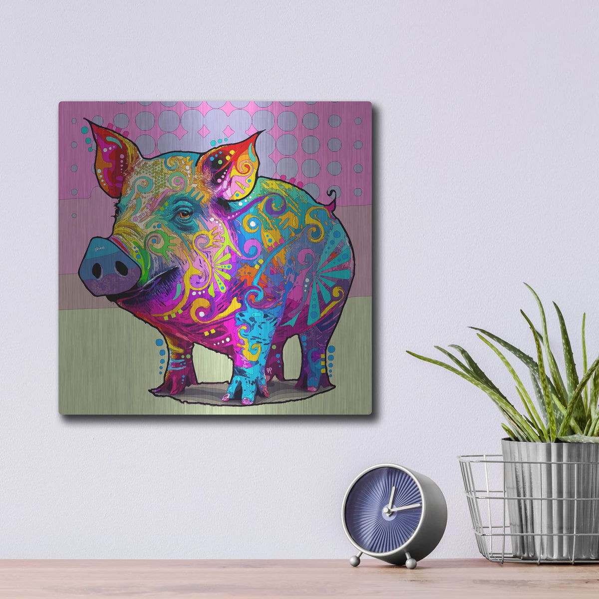 'Delighted Pig' by Dean Russo – Metal Wall Art, 12x12 room view