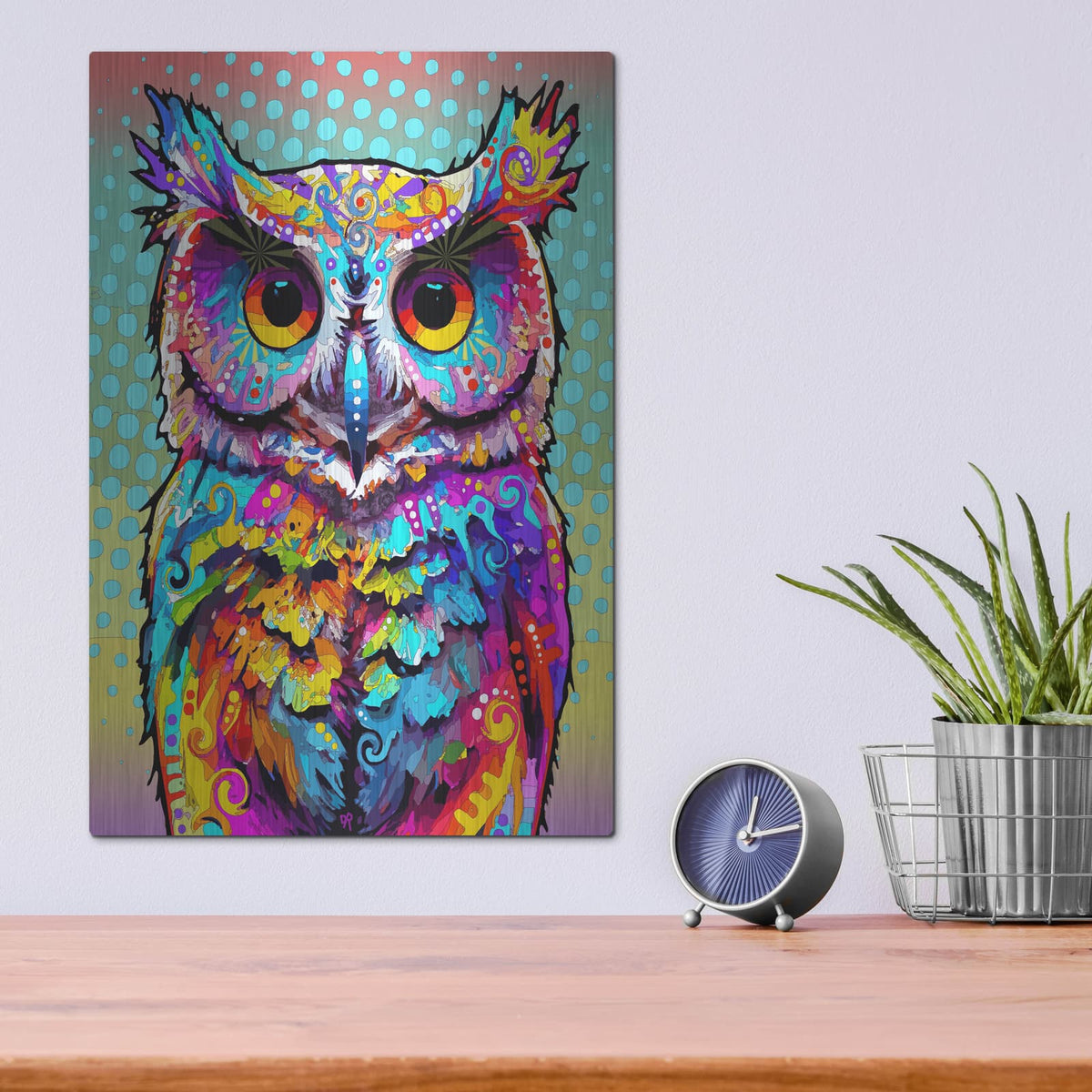 'Dignity Owl' by Dean Russo – Metal Wall Art, 12x16 room view