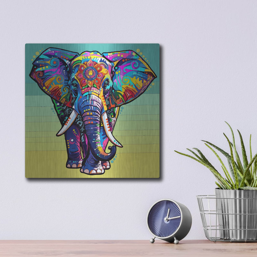 'The Grateful Elephant' by Dean Russo – Metal Wall Art, 12x12 room view
