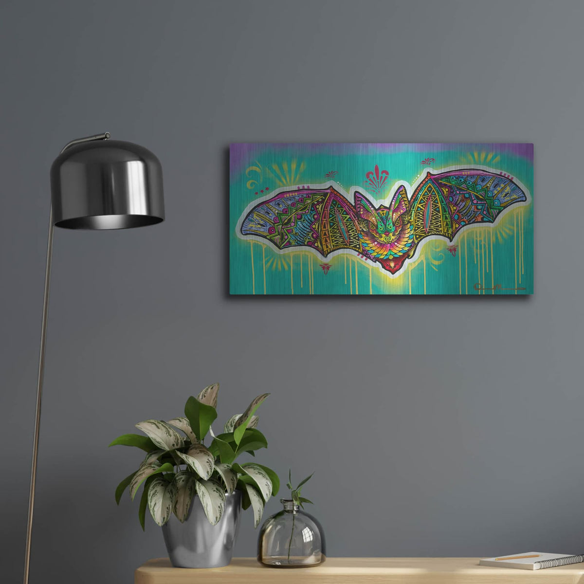 'Shaman Bat' by Dean Russo – Metal Wall Art, 24x12 room view
