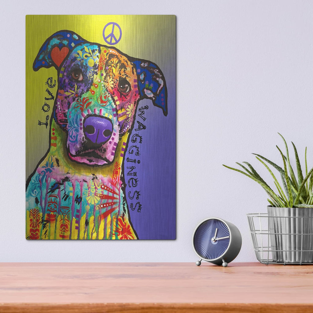 'Peace, Love, Wagginess' by Dean Russo – Metal Wall Art, 12x16 room view