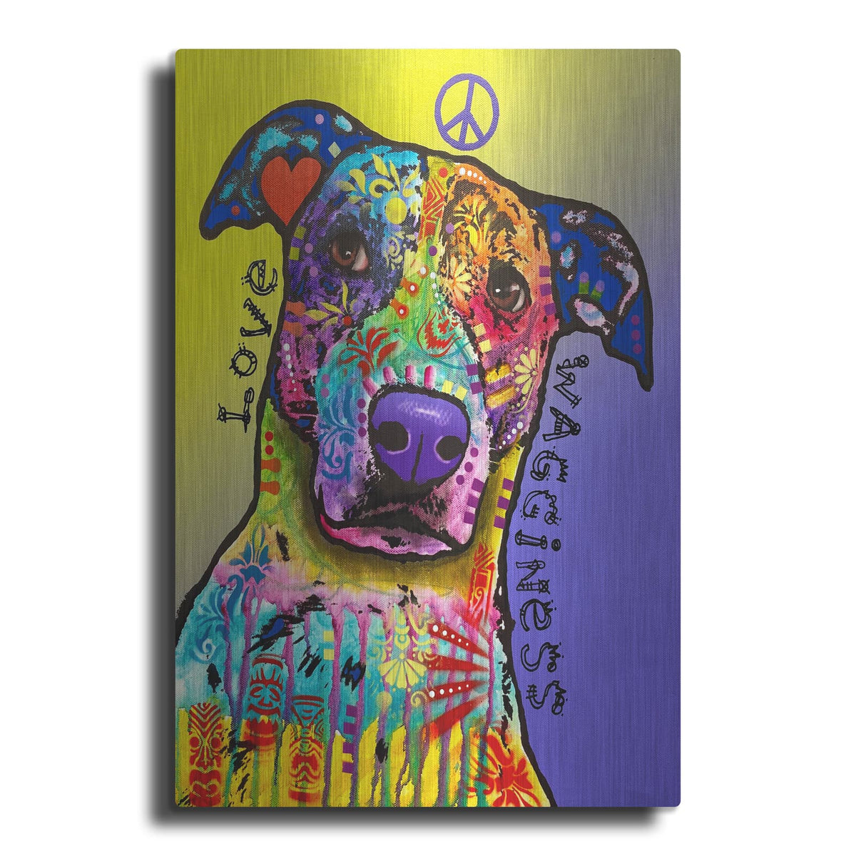 'Peace, Love, Wagginess' by Dean Russo – Metal Wall Art