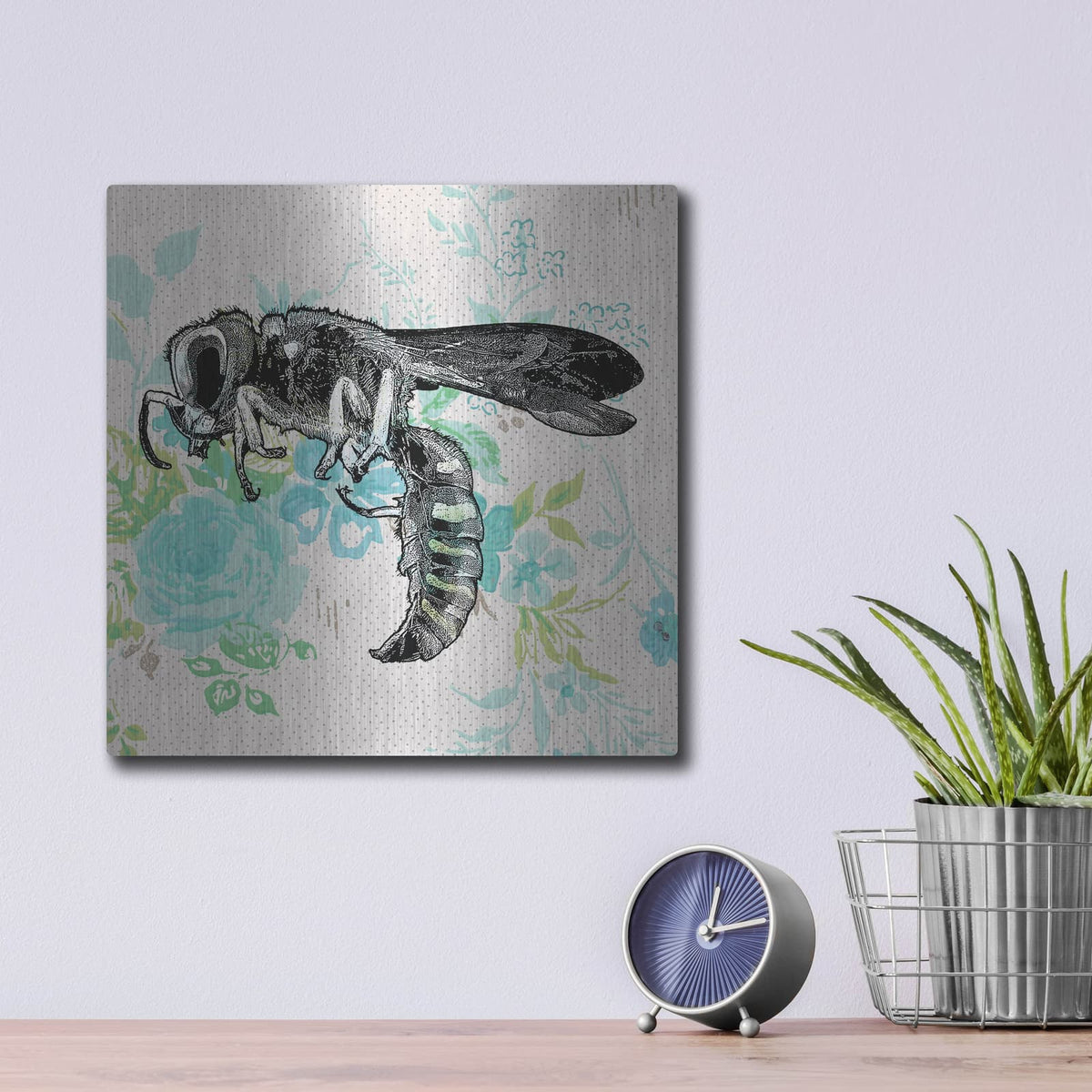 'Bee Wallpaper Square' by Dean Russo – Metal Wall Art, 12x12 room view