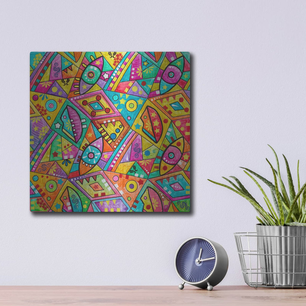 'Geometry Eyes And Lips' by Dean Russo – Metal Wall Art, 12x12 room view