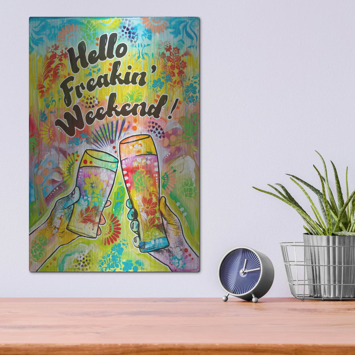 'Cheers - Hello Freakin Weekend' by Dean Russo – Metal Wall Art, 12x16 room view