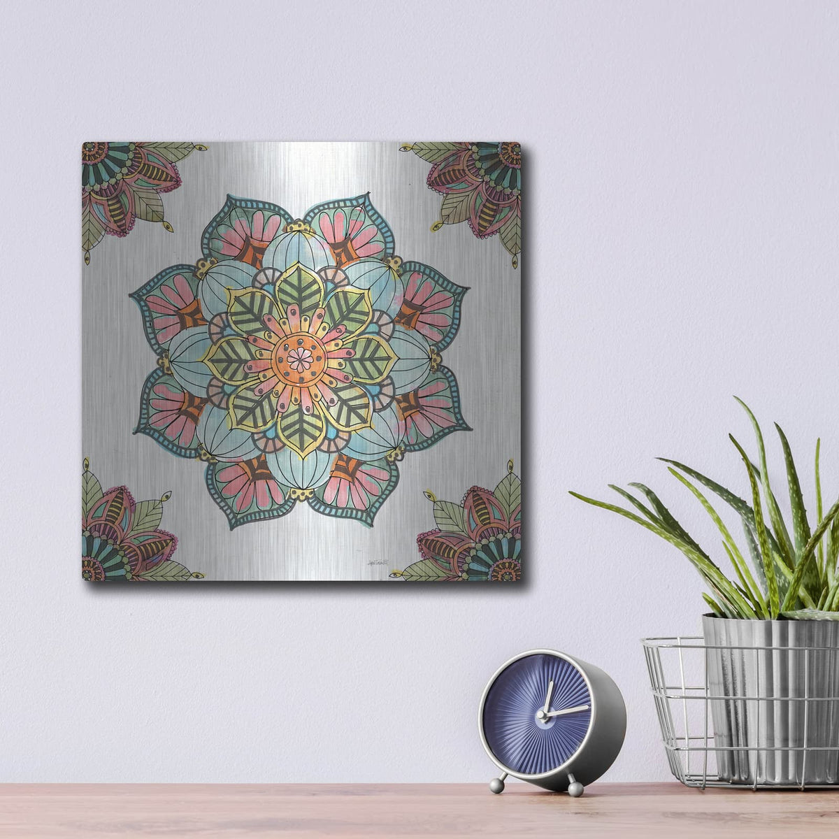 'Mandala Morning V' by Anne Tavoletti – Metal Wall Art, 12x12 room view