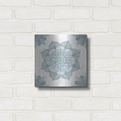 Luxe Metal Art 'Mandala Morning V Blue and Gray' by Anne Tavoletti, Metal Wall Art,12x12