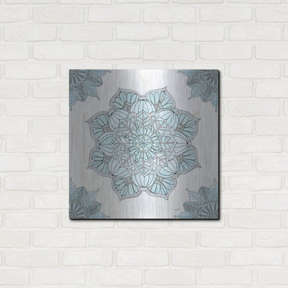Luxe Metal Art 'Mandala Morning V Blue and Gray' by Anne Tavoletti, Metal Wall Art,24x24