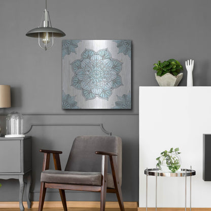 Luxe Metal Art 'Mandala Morning V Blue and Gray' by Anne Tavoletti, Metal Wall Art,24x24