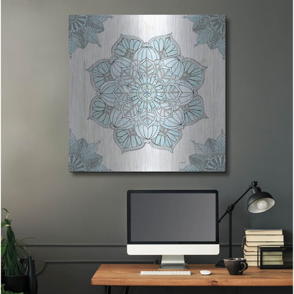 Luxe Metal Art 'Mandala Morning V Blue and Gray' by Anne Tavoletti, Metal Wall Art,36x36