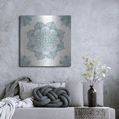 Luxe Metal Art 'Mandala Morning V Blue and Gray' by Anne Tavoletti, Metal Wall Art,36x36