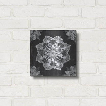 Luxe Metal Art 'Mandala Morning V Black and White' by Anne Tavoletti, Metal Wall Art,12x12