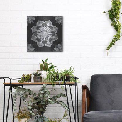 Luxe Metal Art 'Mandala Morning V Black and White' by Anne Tavoletti, Metal Wall Art,12x12